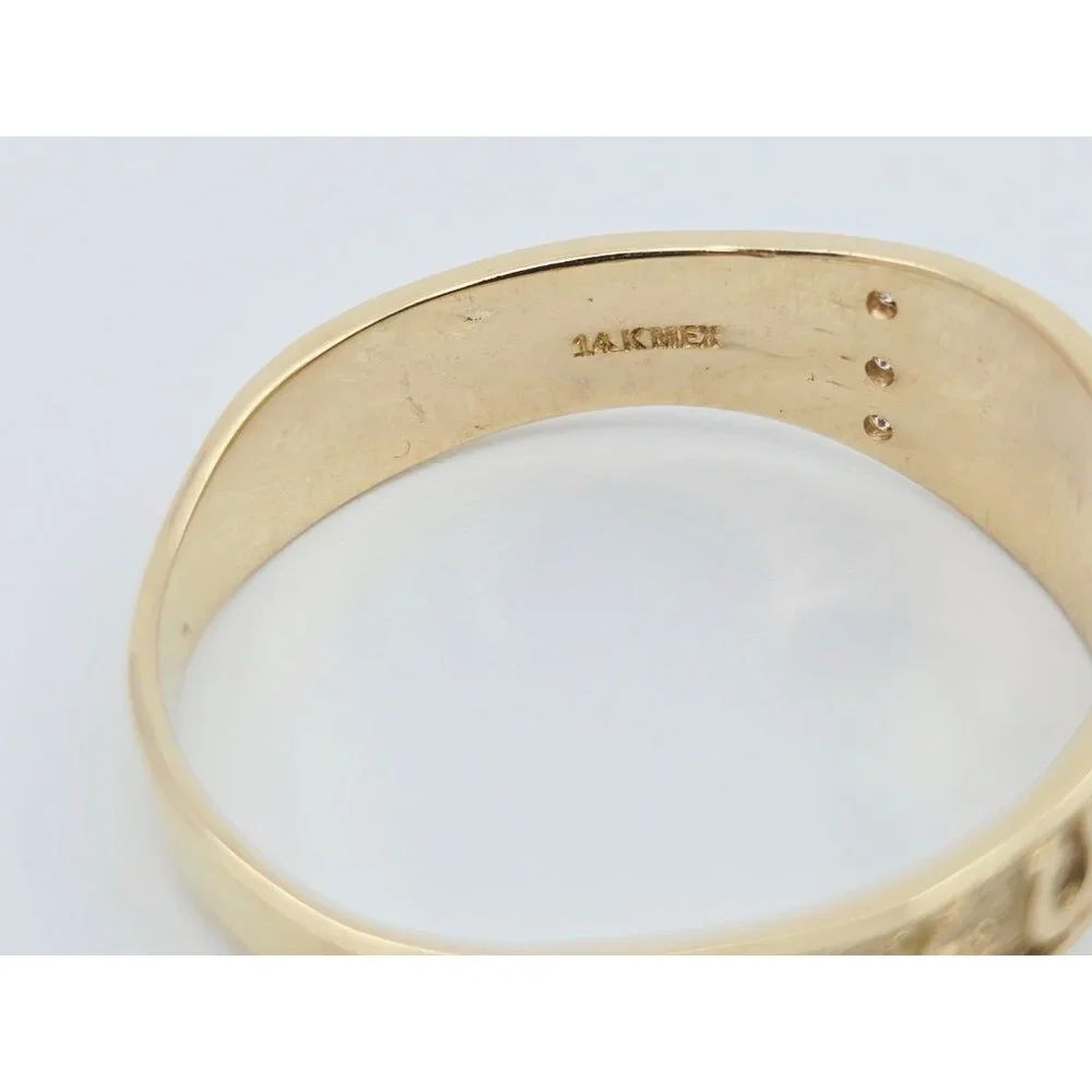 Unique 14K Karat Solid Yellow Gold Designer Lucky Symbols CZ Ring - Size 14